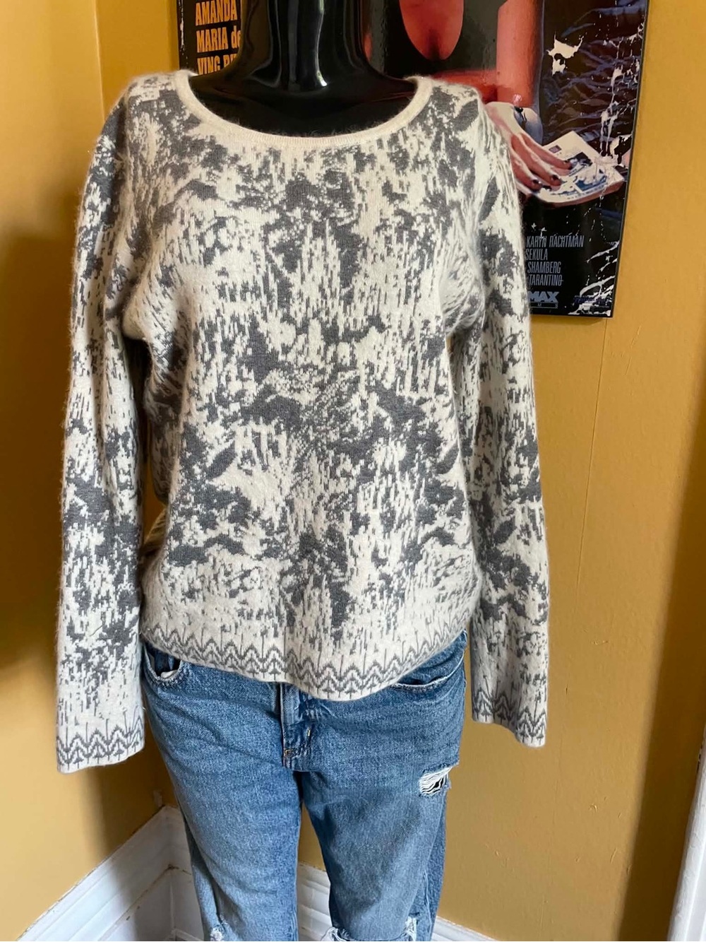 French Connection FCUK Angora Rabbit Wool Blend Neutral Grey Cream Sweater